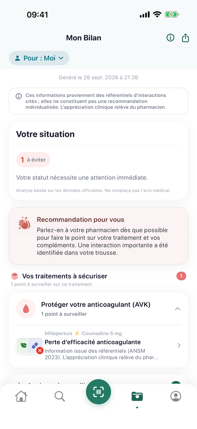 Écran Mon Bilan de MedEat