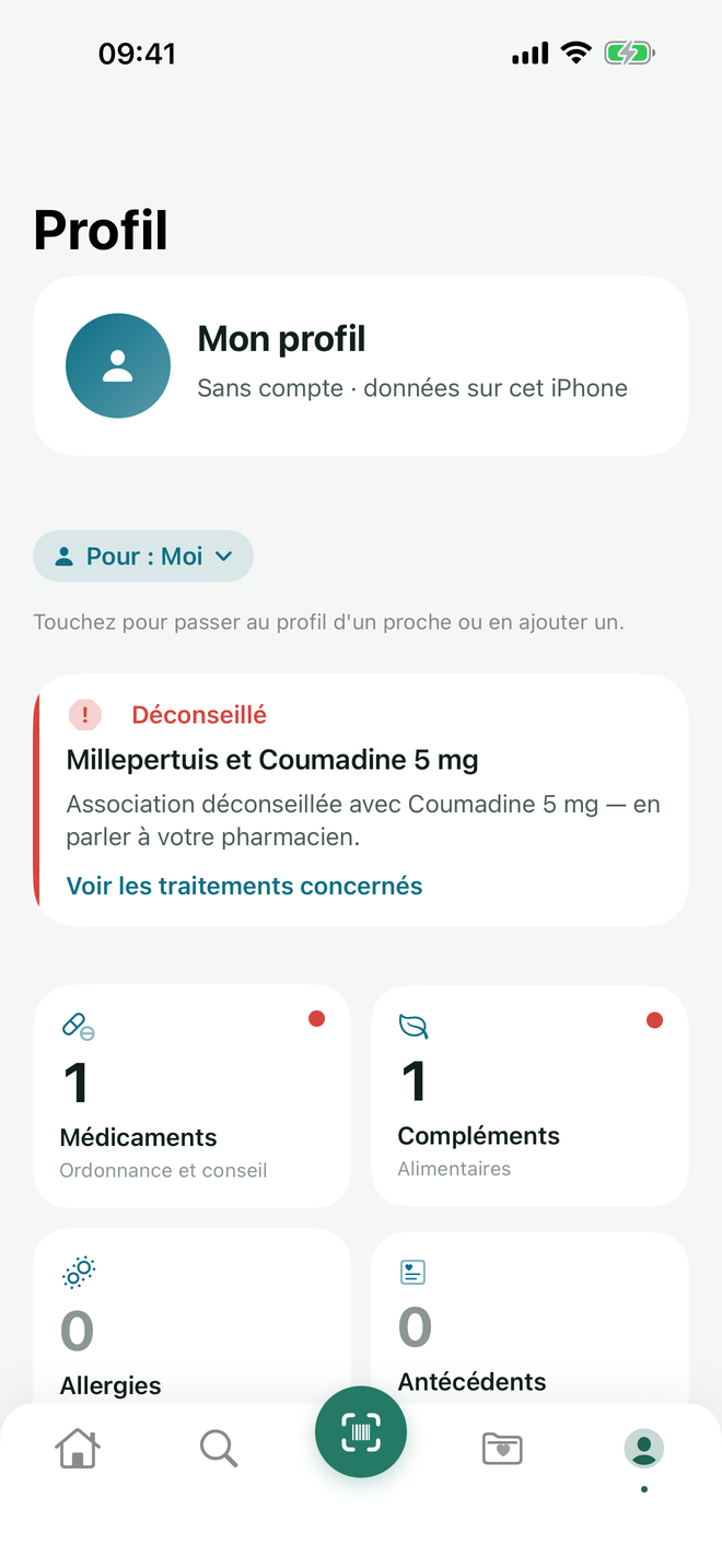 Écran Profil de MedEat, sans compte