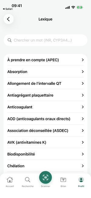 Lexique des mots médicaux : APEC, absorption, allongement de l'intervalle QT, anticoagulant, AVK…