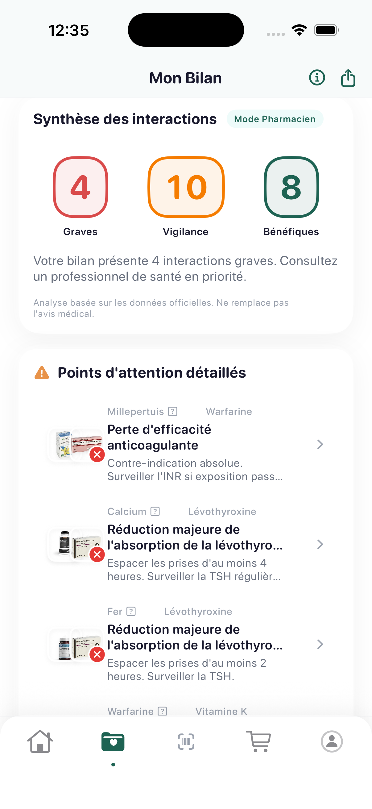 Écran Mon Bilan MedEat