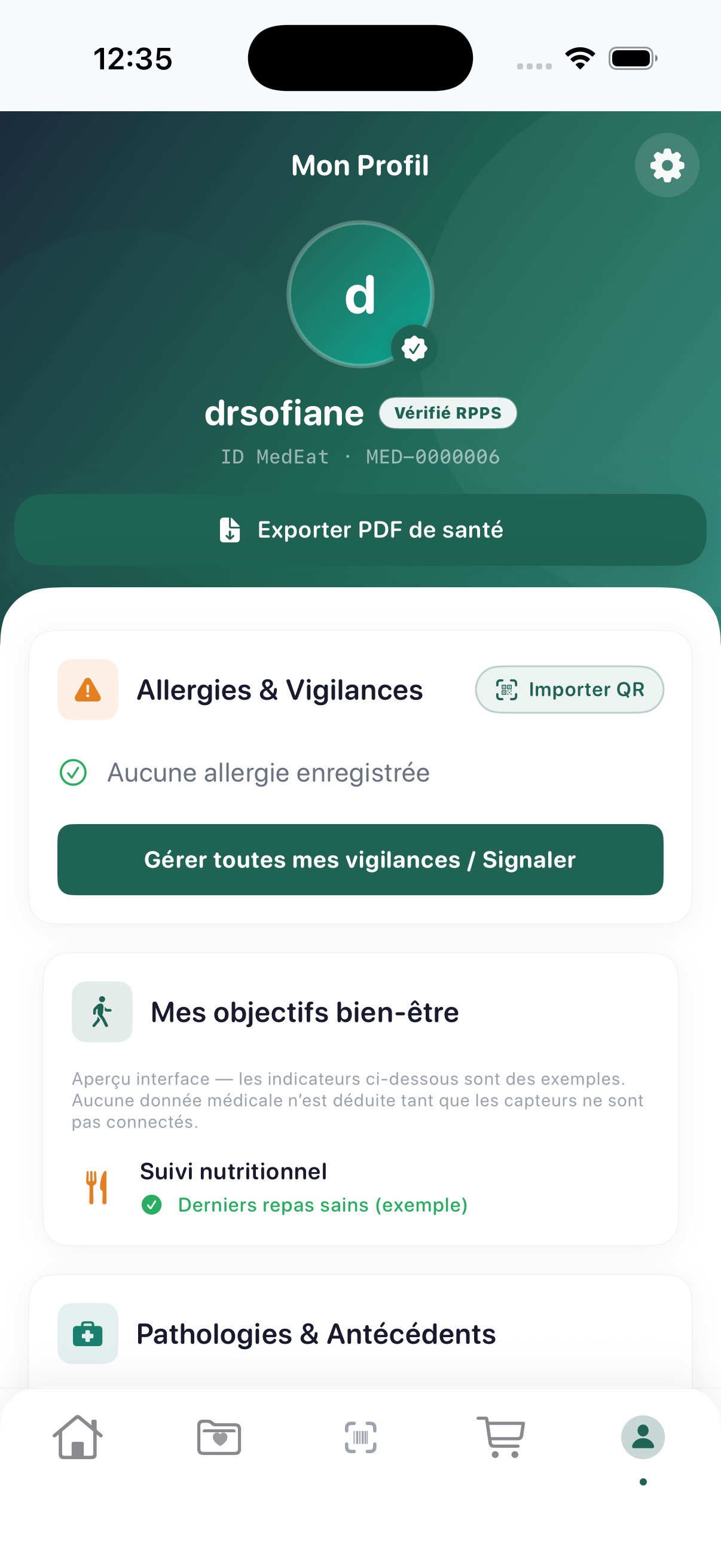 Écran Profil MedEat